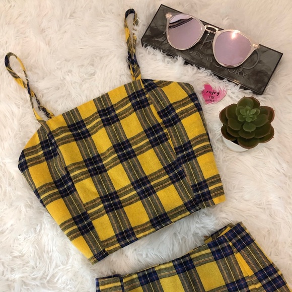 Yellow Checkered Crop Top - Picture 1 of 8